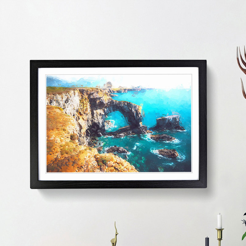 Green Bridge of Wales in Abstract - Picture Frame Graphic Art Print, 48cm H x 65cm W x 2cm D, Black Framed