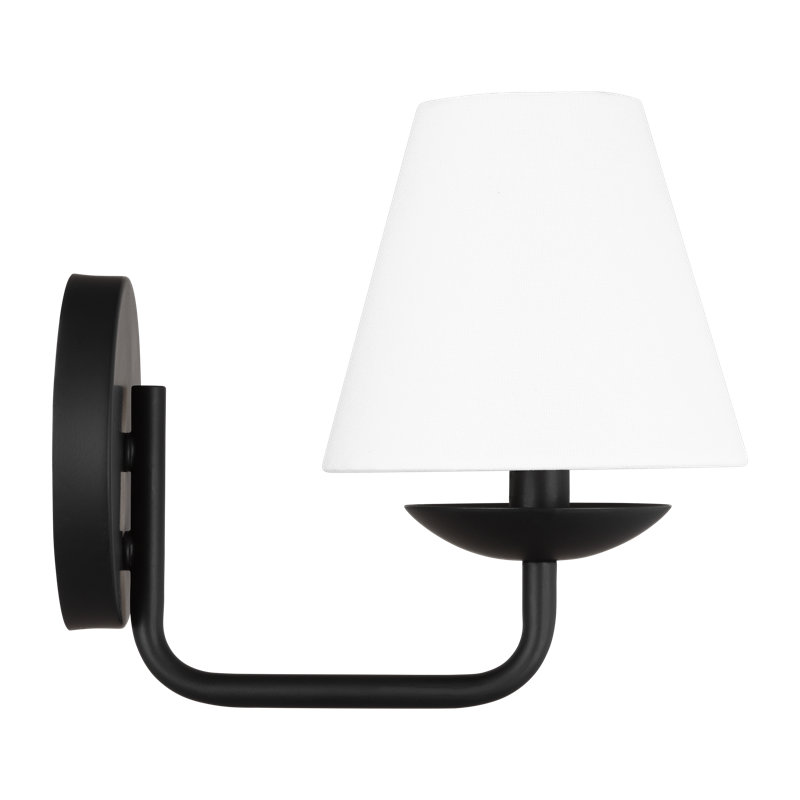 Midnight Black Steel Wall Sconce with White Linen Shade