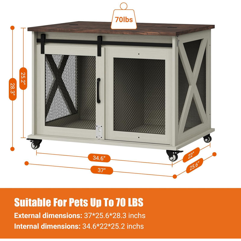 Meuble de rangement pour chien 37 "avec plateau rabattable, Blanc