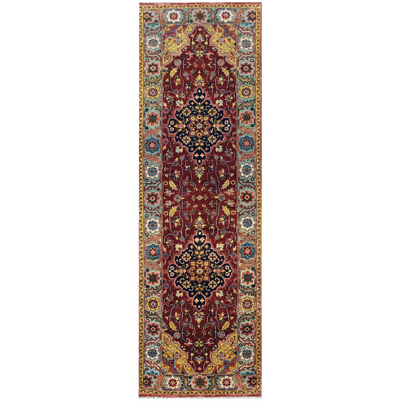 Elegant Wool Oriental Area Rug in Red, Runner 2'6" x 10'