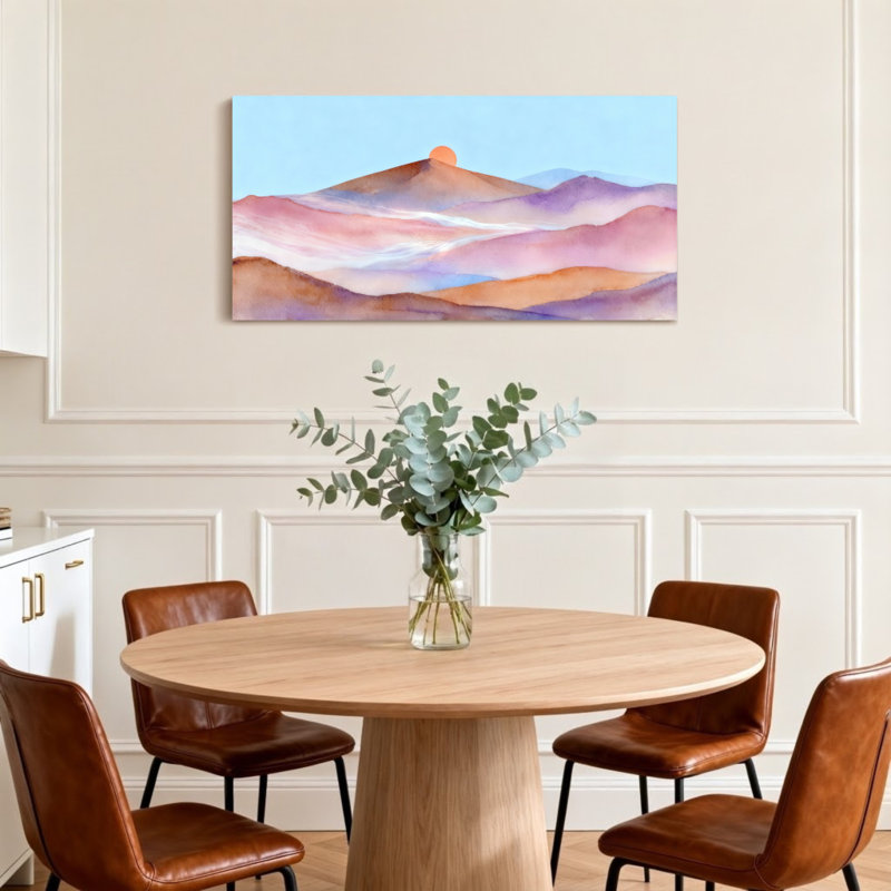 «Landscape & Nature Pastel Mountains Sunset Sky Aquarelle», reproduction d'art sur toile, H 20 po x l 40 po