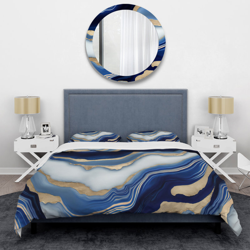Vibrant Blue and Gold Flow Art III - Ensemble de housse de couette transitionnel - Microfibre de polyester