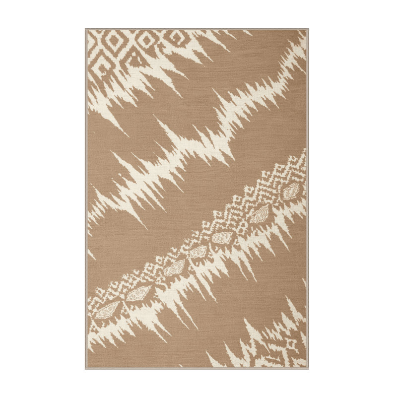 Soft Plush Eichhorn Bohemian Ikat Area Rug in Brown – Beige Binding, 3x5