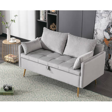 Faux Leather Sofa Couch, 44 Button Tufted Loveseat Sofa with Throw Pillows  and Lift-Up Storage 