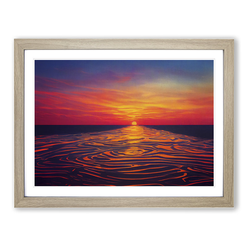 XH1022-1132X Awe Inspiring Ocean Sunset - Single Picture Frame Print, 46cm H x 64cm W x 2cm D, Oak Framed
