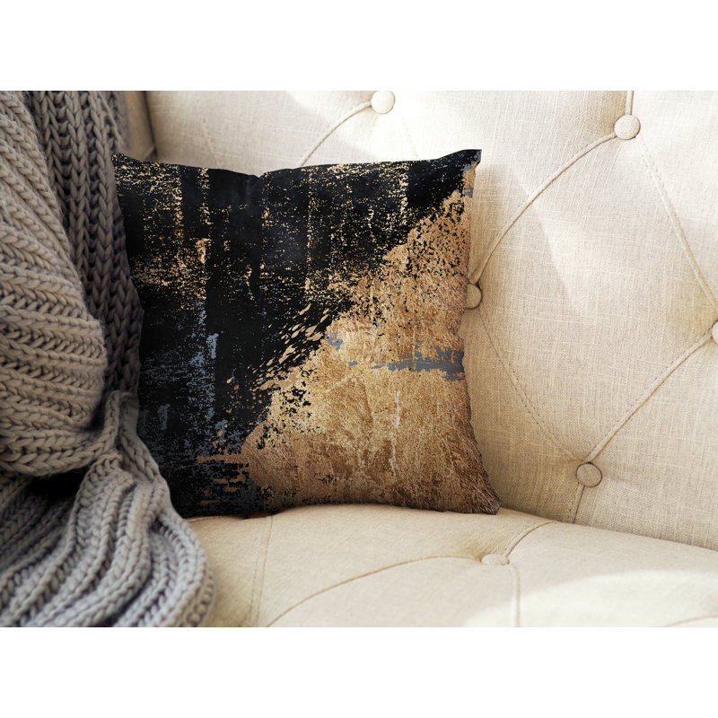 Coussin intérieur / extérieur Lincolnwood, Noir / doré / blanc, H 15 po x l 15 po