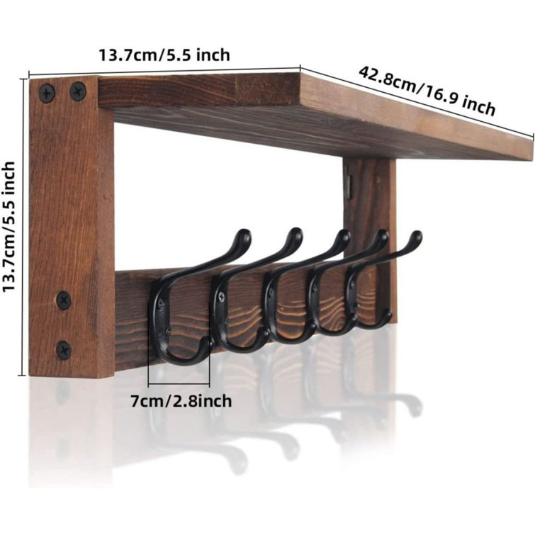 Seremeo Berkshire Solid Wood 5 - Hook Wall Mounted Coat Rack