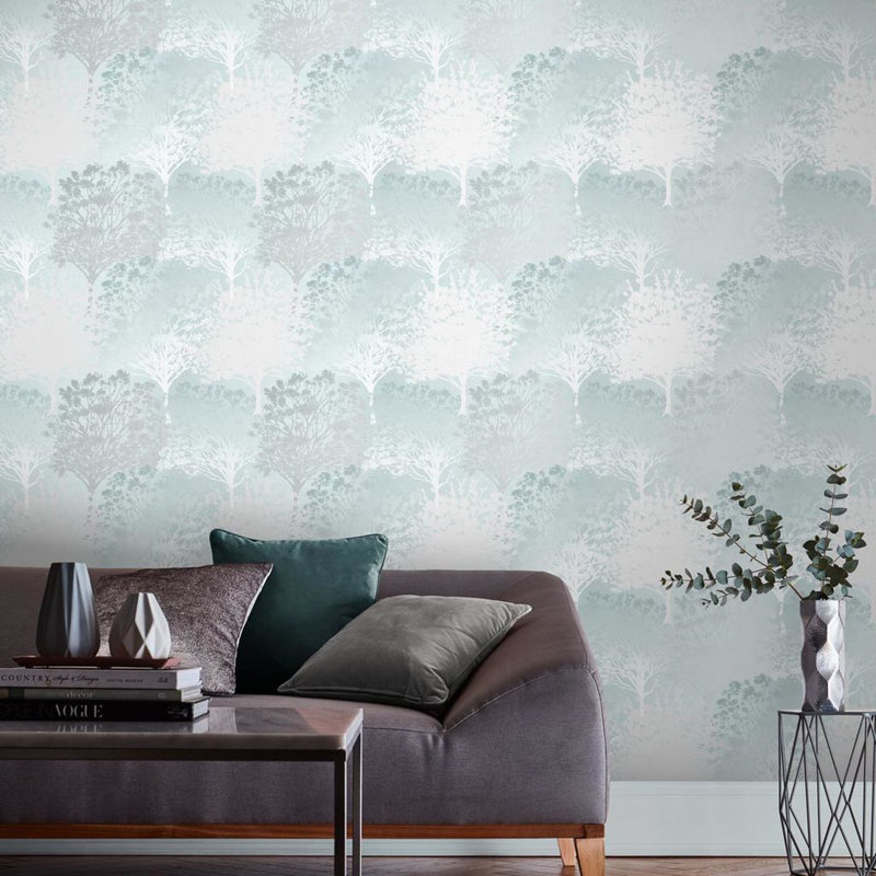 Grove Floral Metallic Wallpaper Roll, Duck Egg