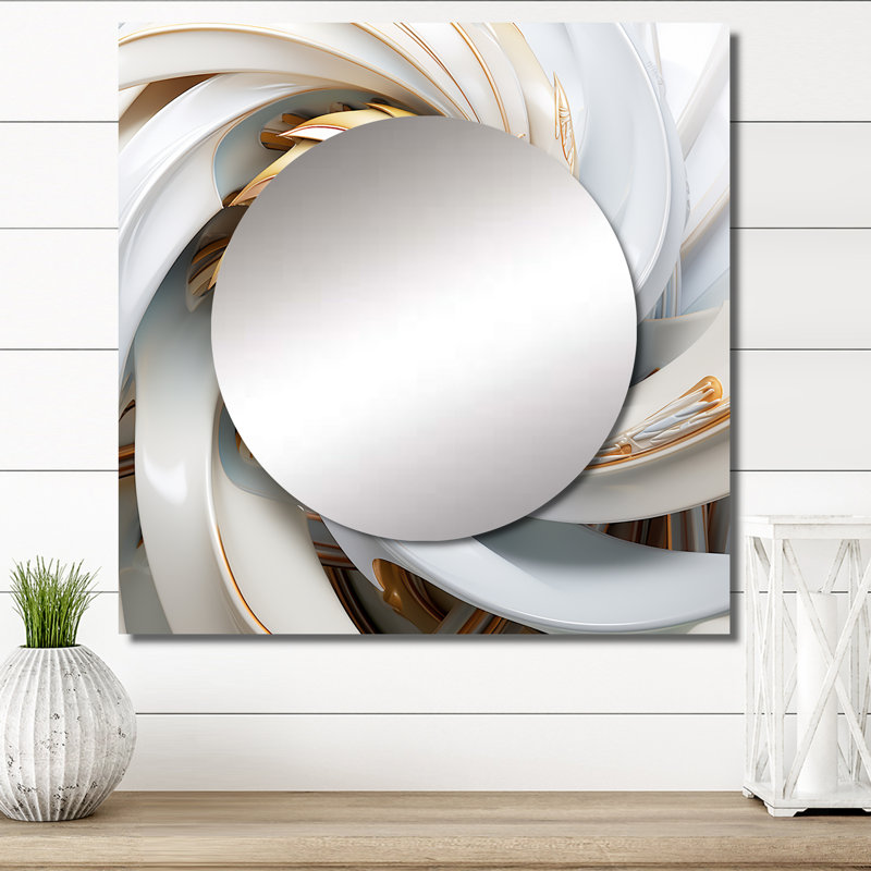 Décoration murale miroir pour chambre à coucher Whirling tandis que glamour en or et blanc - Fractals, 23 po x 23 po