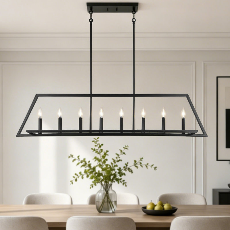 Angelise 8-Light 55.1'' W Large Black Modern Farmhouse Kitchen Island Pendant UL Certified