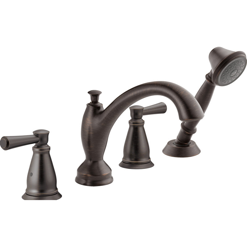 Garniture de robinet de baignoire romaine à fixation sur plateau à poignées doubles linden, Bronze vénitien