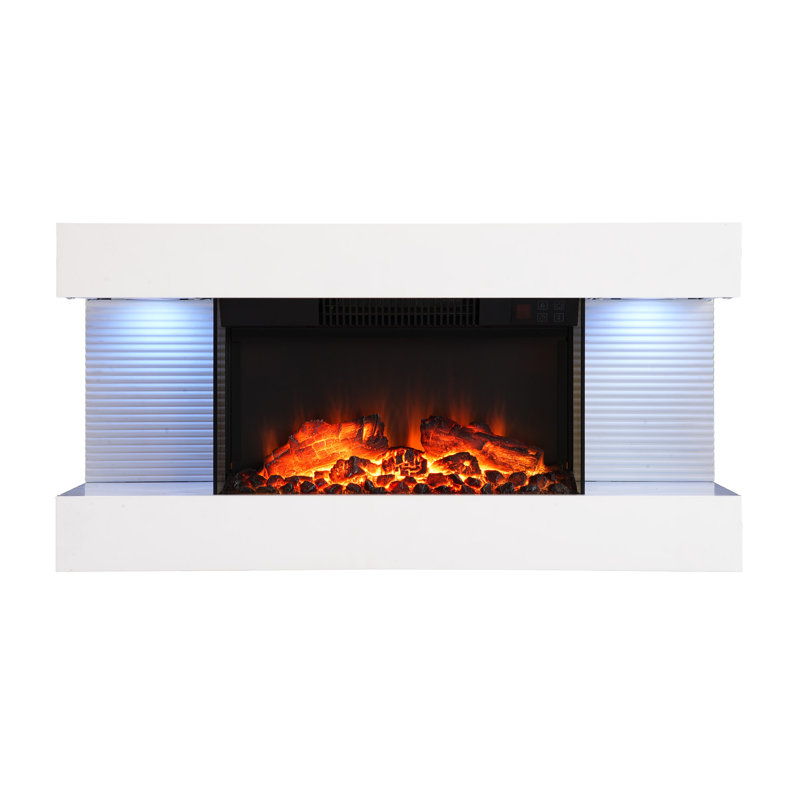 Wall Mounted Led Electric Fireplace With Floating Mantel,Remote Control Adjustable Heat, 16.4" H x 50" W x 4.13" D