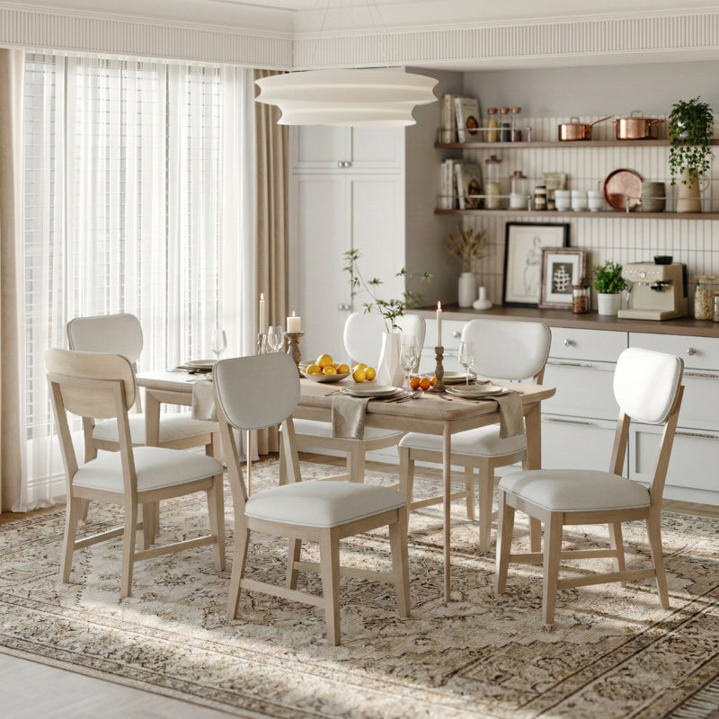 Upholstered Solid Wood Dining Chair, Natural