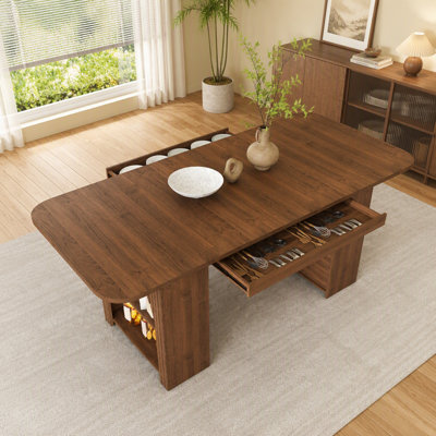 Mid-Century Dining Table with Storage Drawers and Open Shelf