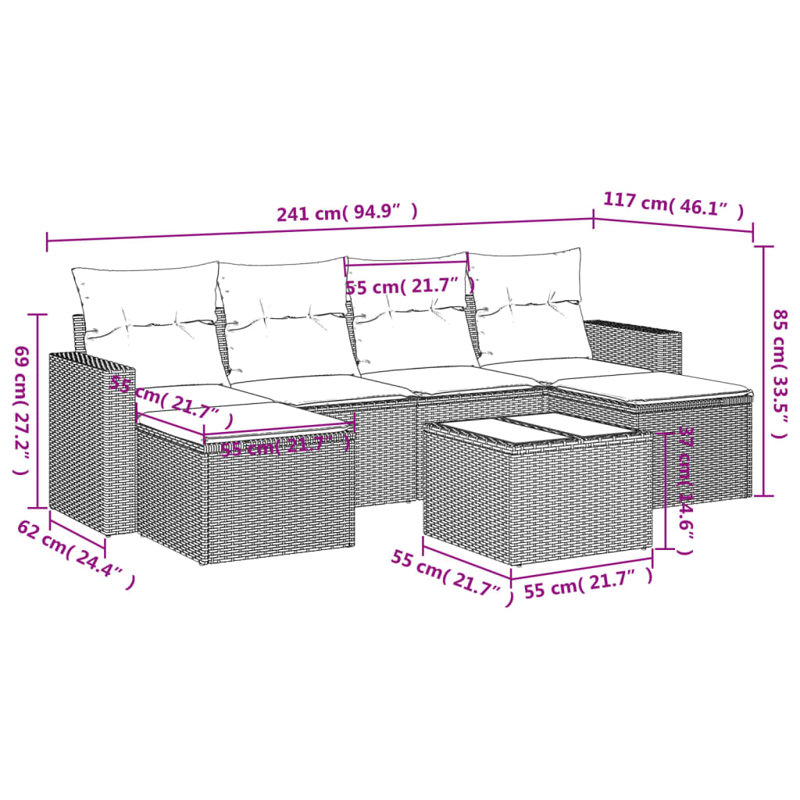 Grand canapé modulaire en rotin PE Vidaxl