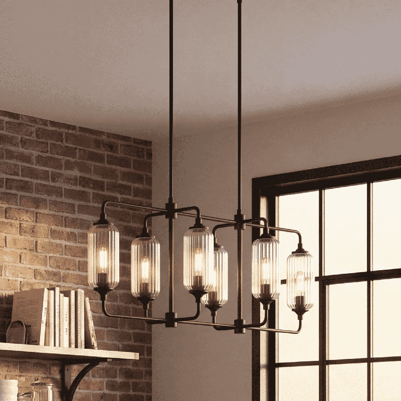 Nunley 6-Light Linear Chandelier in Matte Black, Matte Black