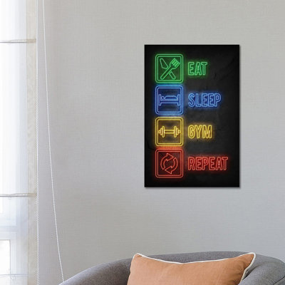 Eat Sleep Gym Repeat by Durro Art - Wrapped Canvas Print