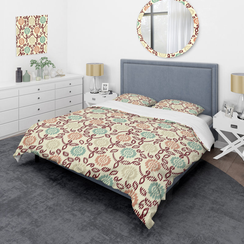 Ensemble de housse de couette à motif fleurs multicolores Ikat, Housse de couette pour très grand lit et 2 très