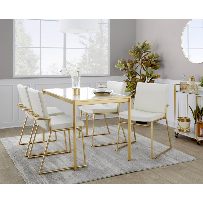 Gradin Stackable Side Chairs, Gold, Velvet Cream