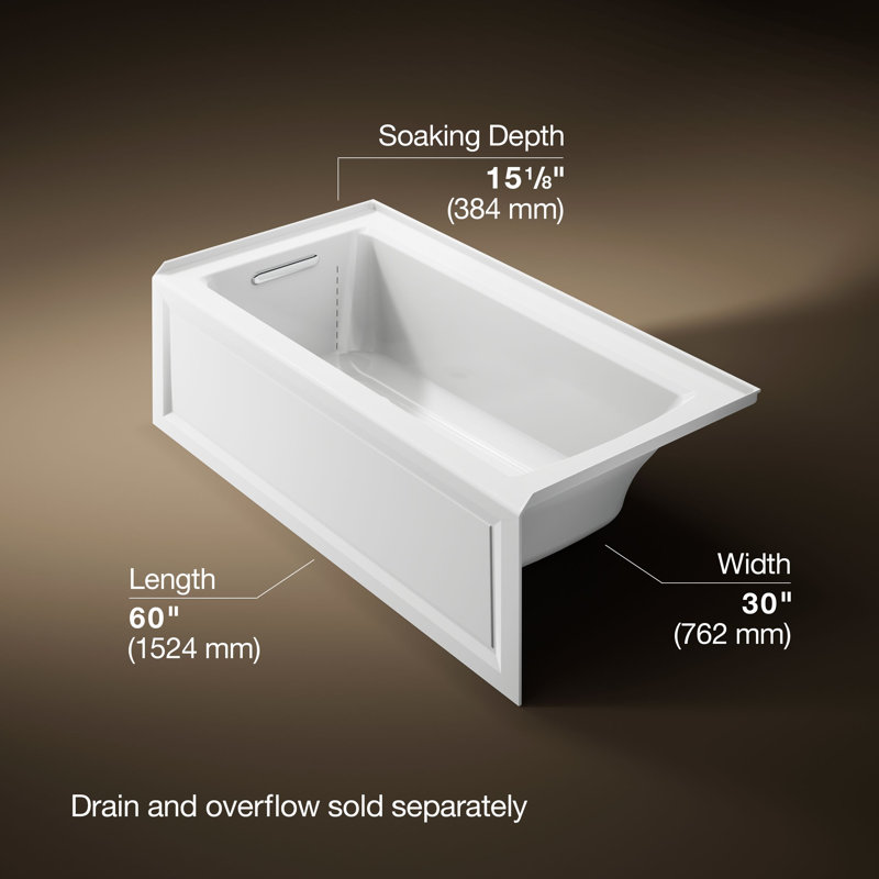 Archer Alcove Bath with Bask Heated Surface, Integral Apron, Tile Flange, White, Left