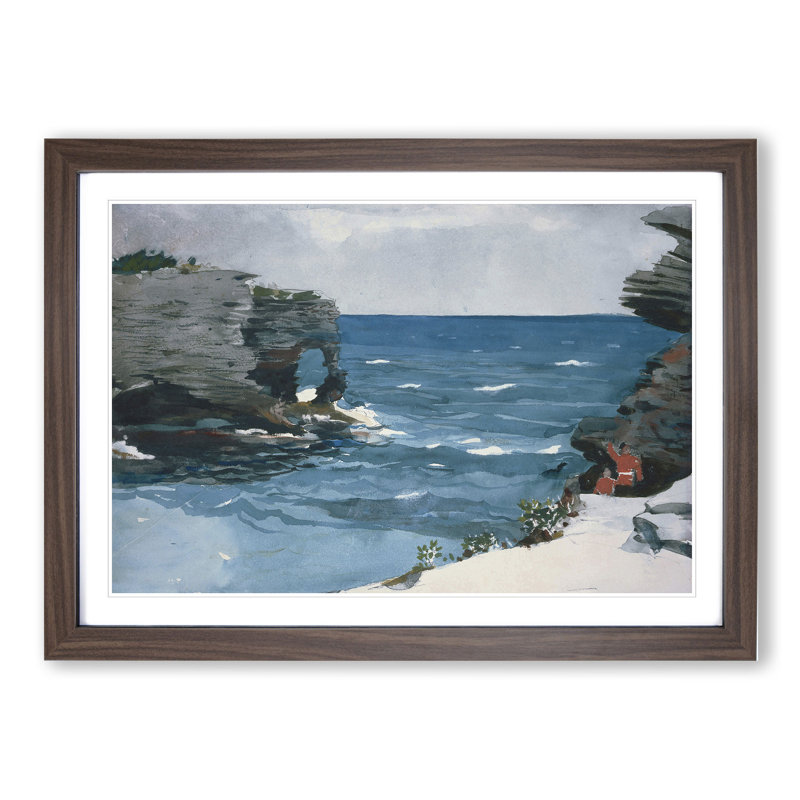 Rocky Shore Bermuda by Winslow Homer - Picture Frame Painting, 36cm H x 48cm W x 2cm D, Walnut Framed