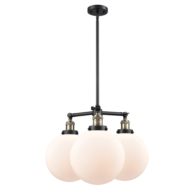 Lustre en forme de globe à 3 lumières de style bougie Antsje, Blanc mat, Nickel poli, Ampoule DEL