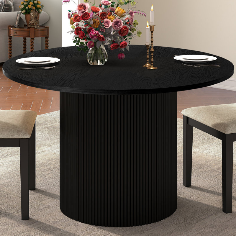 Charleily 47.2'' Solid Wood Round Dining Table, Black