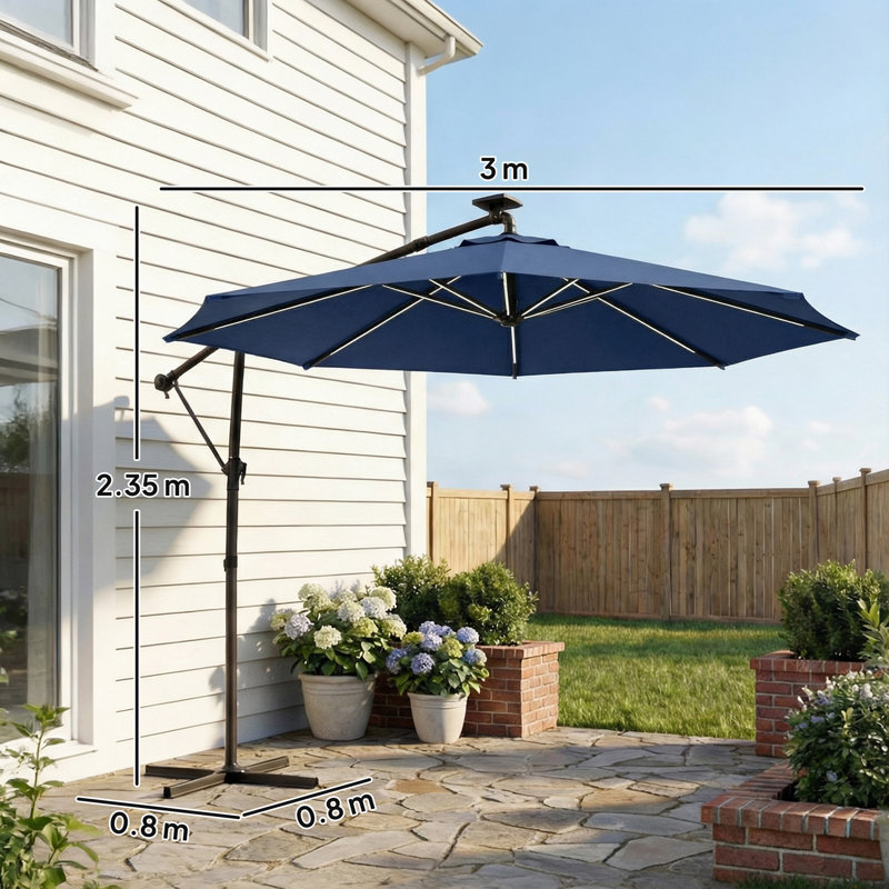 300cm Cantilever Parasol, Navy Blue