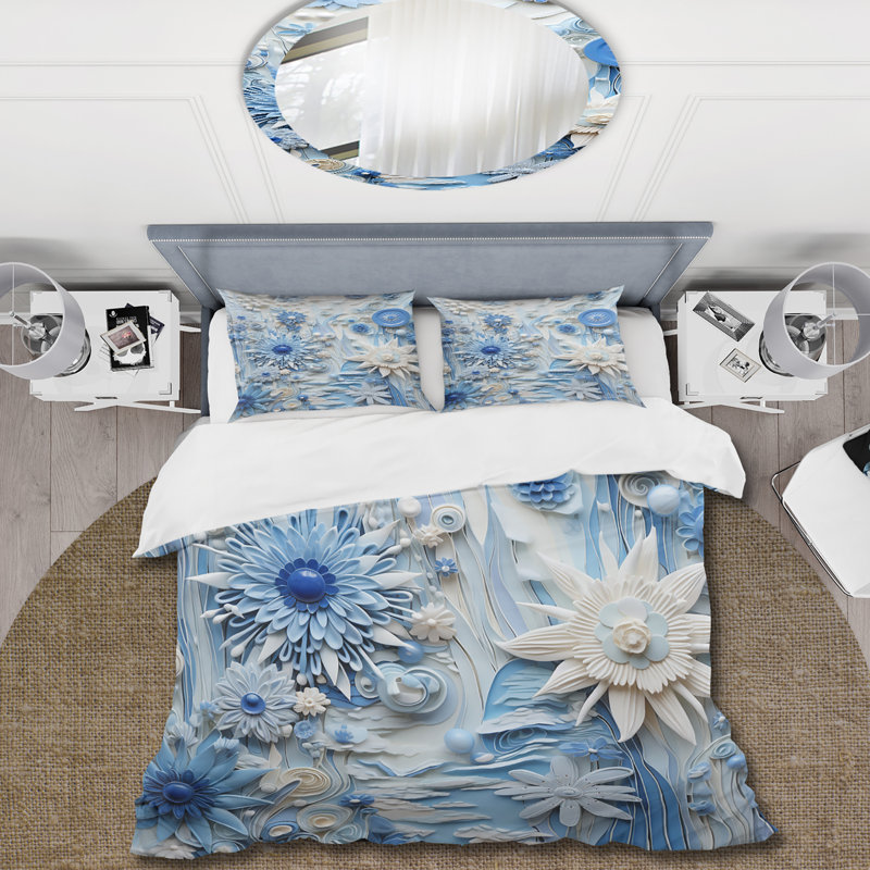 Ensemble de housse de couette Blue and White Botanical Tiles IV - Abstract Botanicals, Housse de couette pour grand lit