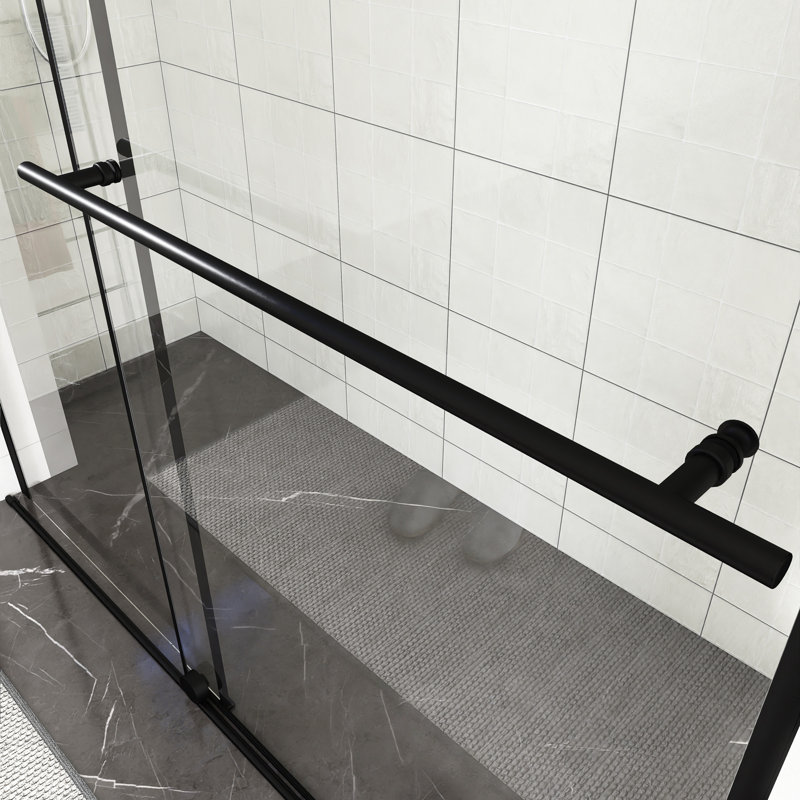 60 In. W X 72 In. H Sliding Walk-In Shower Door In Matt Black