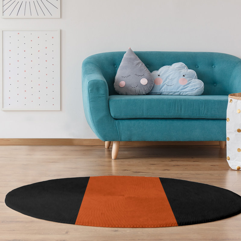Tapis orange/noir, Rond 5 pi