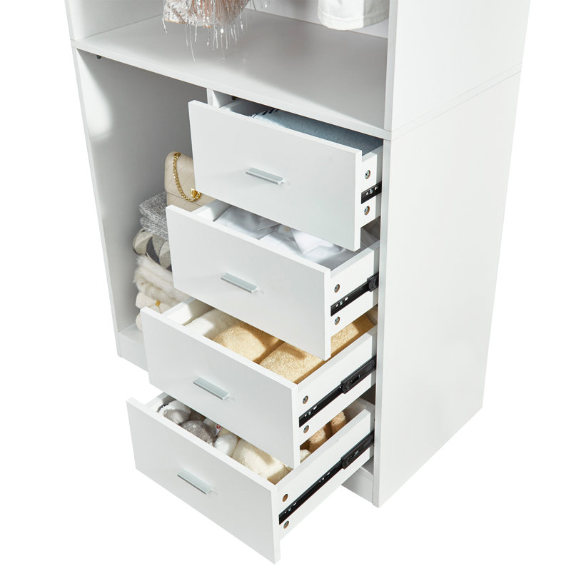 Alinda Closet Organizer System with Drawers and Hanging Rods, Open Wardrobe for Walk-in Closet with Multiple Shelves