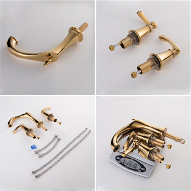 Lumina Gold Finish Solid Brass 8-Inch Widespread Faucet by BathSelect – Contemporary Design, Dual Handles