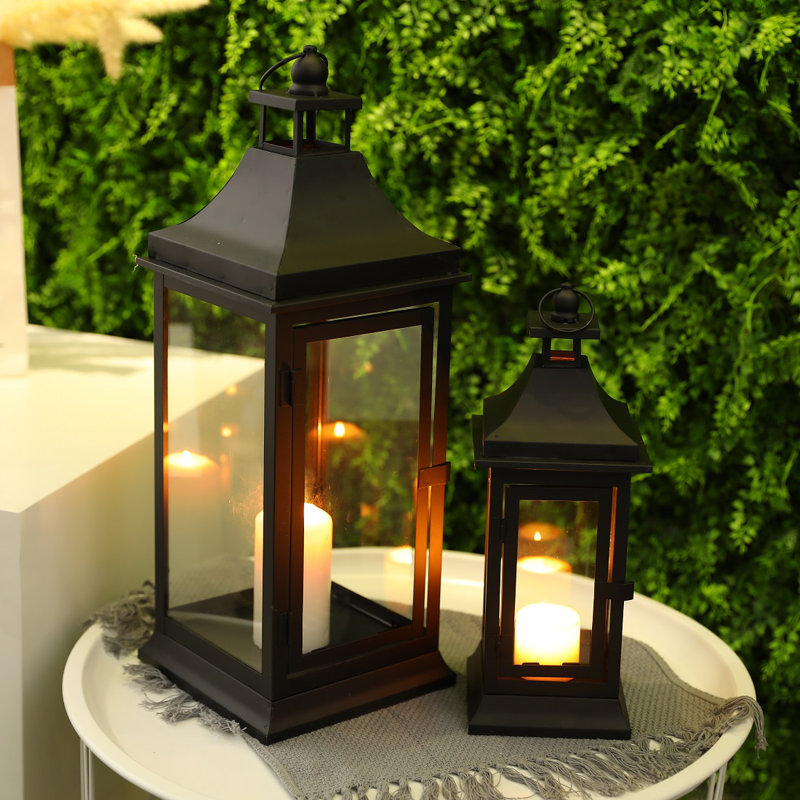 Winston Porter Set Of 2 13''&19.5''tall Outdoor Candle Lanterns, Black