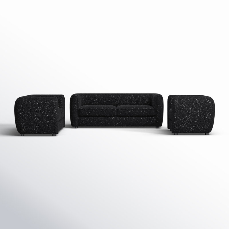 Ensemble de salon Celal, Noir, 3 pièces: chaise, causeuse, canapé