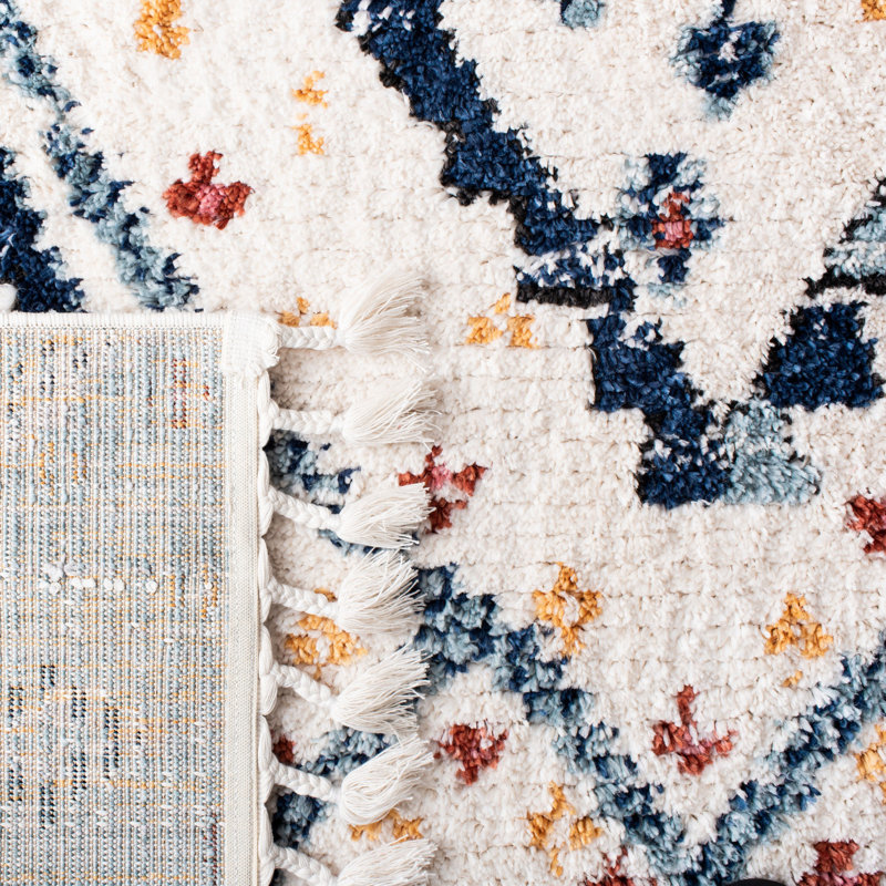 Hand-Knotted Gray Diamond Pattern Round Synthetic Rug