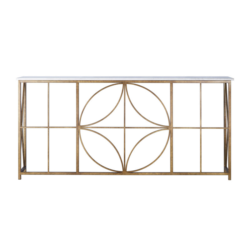 Dunwoody 84" Console Table, Royal Gold, Carrera Marble