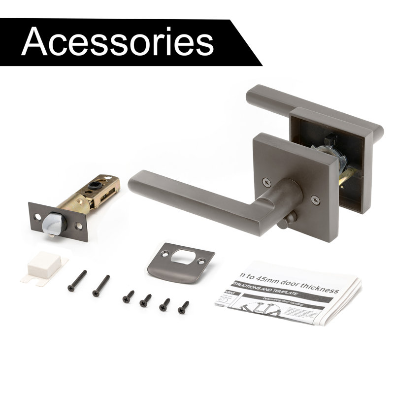 Poignée de porte Linkaa, poignées de porte en nickel noir mat de forme carrée, serrure de porte pour la salle de bain de la chambre, poignée de porte extérieure / intérieure verrouillable.