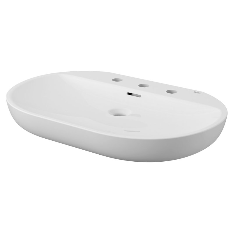 Lavabo de salle de bain mural ovale blanc avec trop-plein Essence, Centres de 8 po