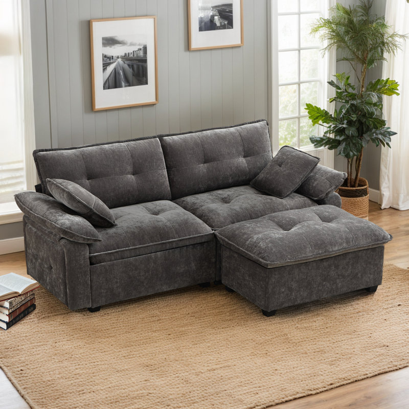 88.9" Wide Comfy Cloud Couch with Ottoman, Cloud Modular Sectional Sofa, Sectional Couches for Living Room-Cloud-Like Chenille Upholstery Bonless, Tufted Back, and Modern Design