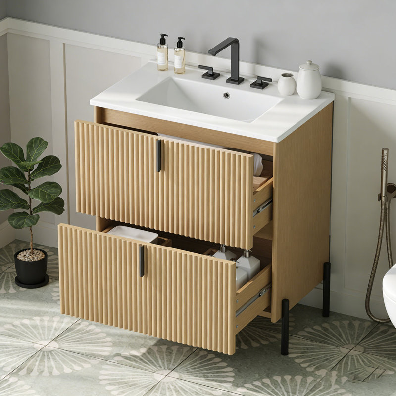 Meuble-lavabo 30 po avec lavabo en céramique, Naturel