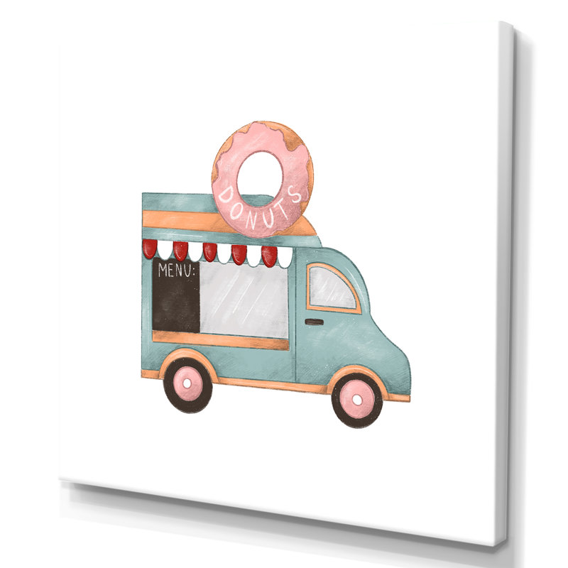 Art rétro sur toile, Donut Van Kiosk, H 16 po x l 16 po x P 1 po, Toile tendue
