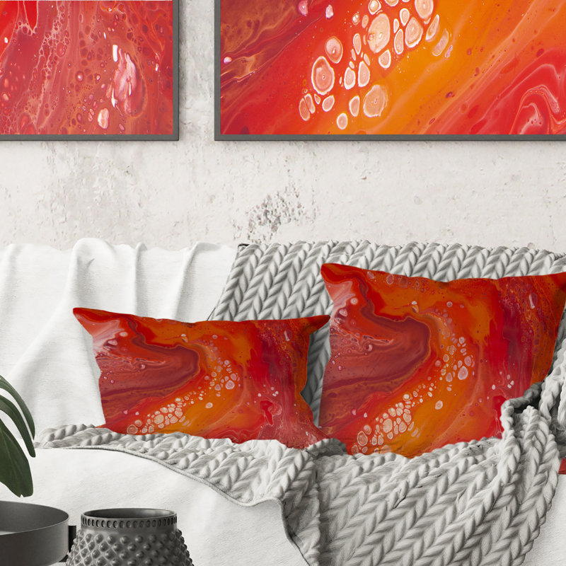 Coussin Vibrant Red Marble Landscape - Modern, 18 po x 18 po