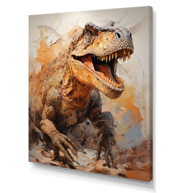 «Brown Raptor Dino - Dinosaur», art mural, Toile tendue, H 32 po x l 24 po x P 1 po