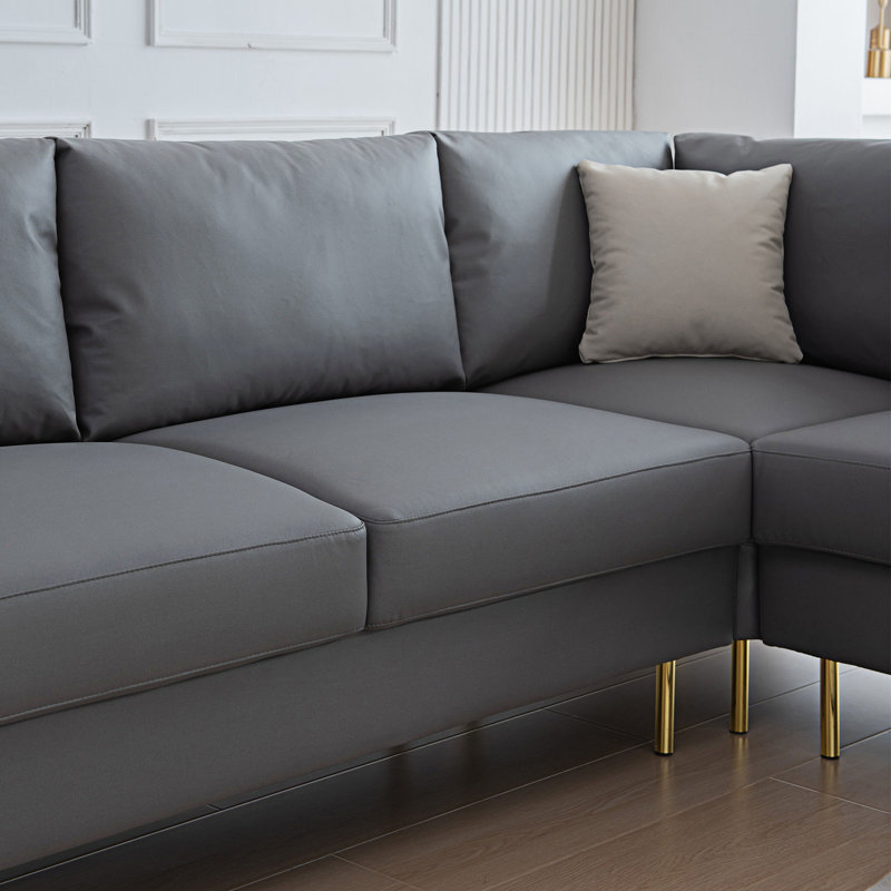 Canapé modulaire en cuir 3 pièces Bellflower, Cuir technique gris foncé