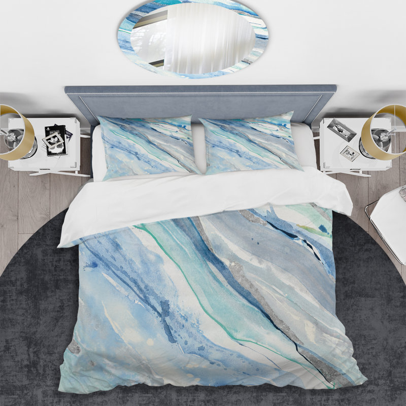 Blue Silver Spring II - Ensemble de housse de couette Modern Lake House - Microfibre de polyester