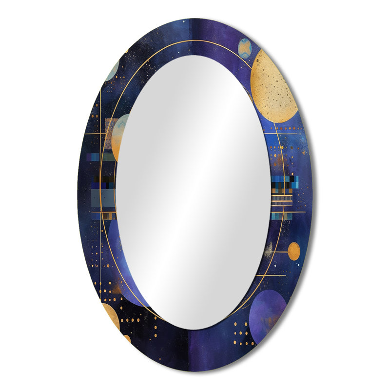 Mauve jaune galactique Univers - Miroir mural ovale moderne mauve, 36 po x 24 po