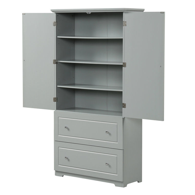 Large armoire de rangement pour salle de bain, armoire de rangement autoportante avec deux tiroirs et tablette réglable