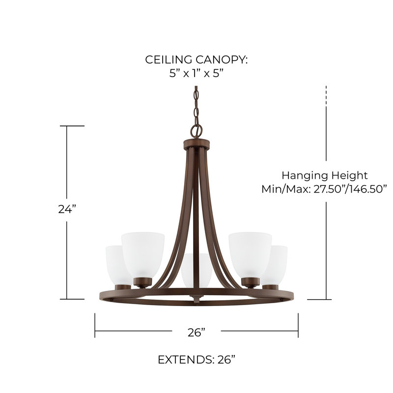 Lustre en roue de chariot unique et remarquable à 5 lumières Jameson, Bronze