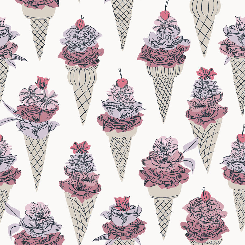 Rouleau de papier peint adhésif floral crème glacée L 18 pi x l 20,5 po, Rose